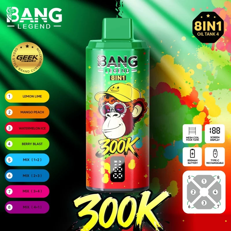 Bang Legend Geek 300K Jednorazowy waporyzator – Komora smakowa 8 w 1 | Do 300 000 zaciągnięć | Jednorazowy waporyzator z funkcją przełączania smaków