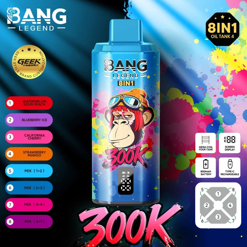 Bang Legend Geek 300K Jednorazowy waporyzator – Komora smakowa 8 w 1 | Do 300 000 zaciągnięć | Jednorazowy waporyzator z funkcją przełączania smaków