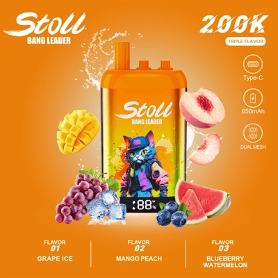 Bang Leader Stoll 200K 3 w 1 Jednorazowy waporyzator | 200 000 zaciągnięć | System przełączania smaków 3 w 1