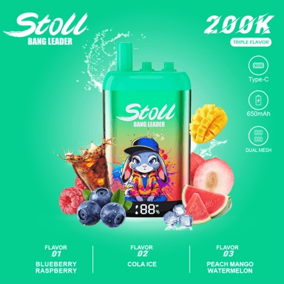 Bang Leader Stoll 200K 3 w 1 Jednorazowy waporyzator | 200 000 zaciągnięć | System przełączania smaków 3 w 1