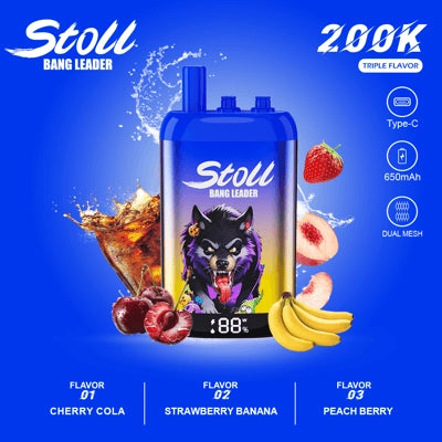 Bang Leader Stoll 200K 3 w 1 Jednorazowy waporyzator | 200 000 zaciągnięć | System przełączania smaków 3 w 1