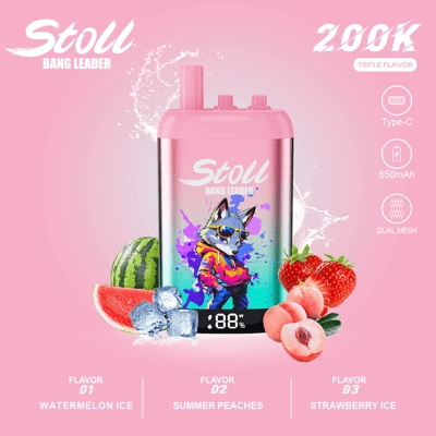 Bang Leader Stoll 200K 3 w 1 Jednorazowy waporyzator | 200 000 zaciągnięć | System przełączania smaków 3 w 1