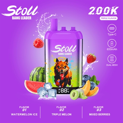 Bang Leader Stoll 200K 3 w 1 Jednorazowy waporyzator | 200 000 zaciągnięć | System przełączania smaków 3 w 1