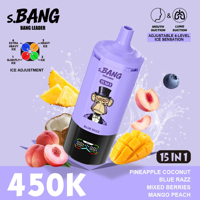 Bang Leader 450K Jednorazowy waporyzator – 450 000 zaciągnięć, 15-w-1, system smakowy | Regulowany poziom lodu | Podwójne urządzenie MTL i DTL