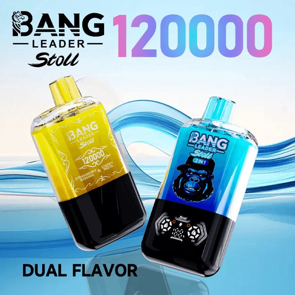 Bang Leader 120K o dwóch smakach | Magnetyczny przełącznik suwakowy | 120 000 zaciągnięć | Jednorazowy waporyzator Fresh Swap Technology - Blue Razz & Love 66