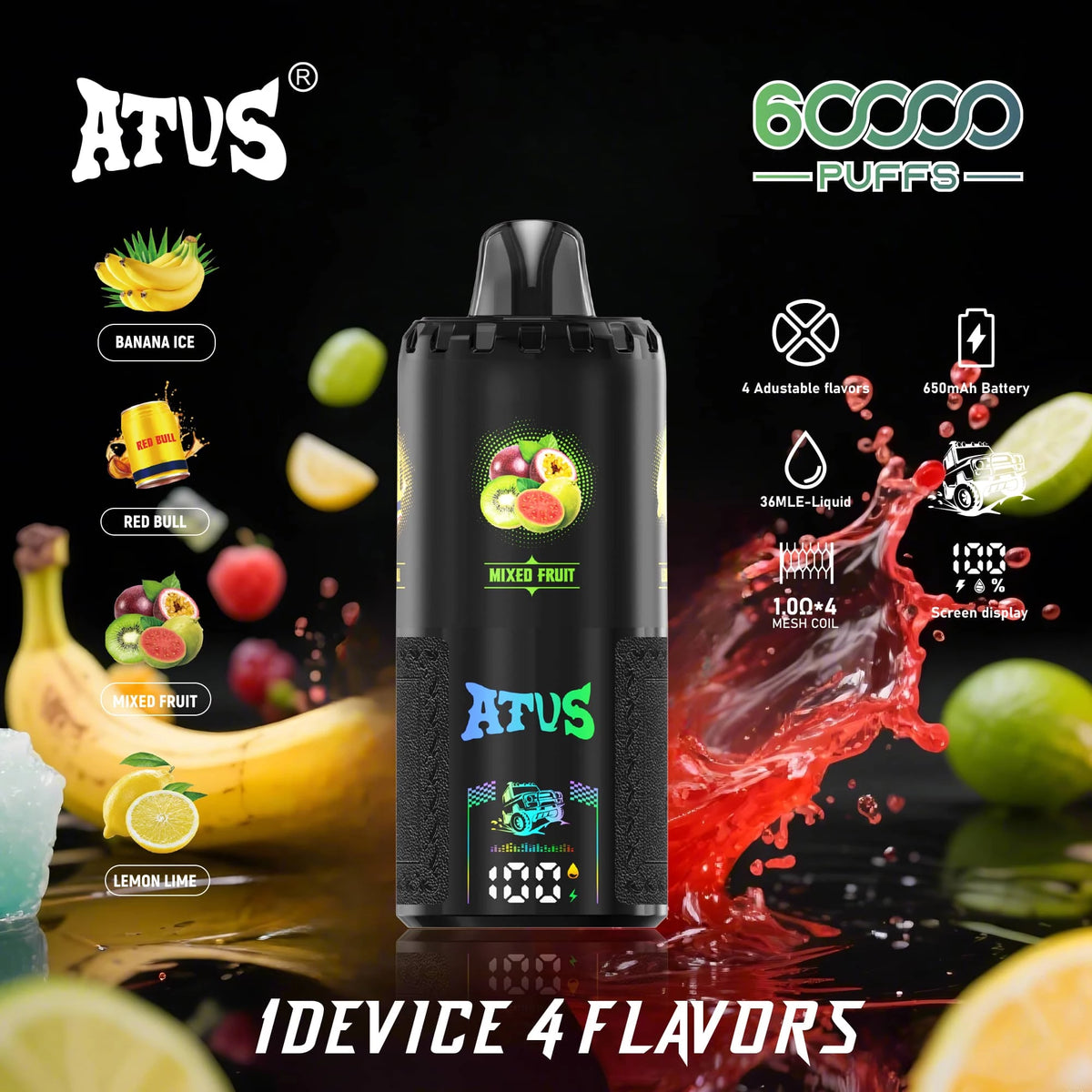ATVS 60000 Puffs 4 w 1 Smak Jednorazowy Vape