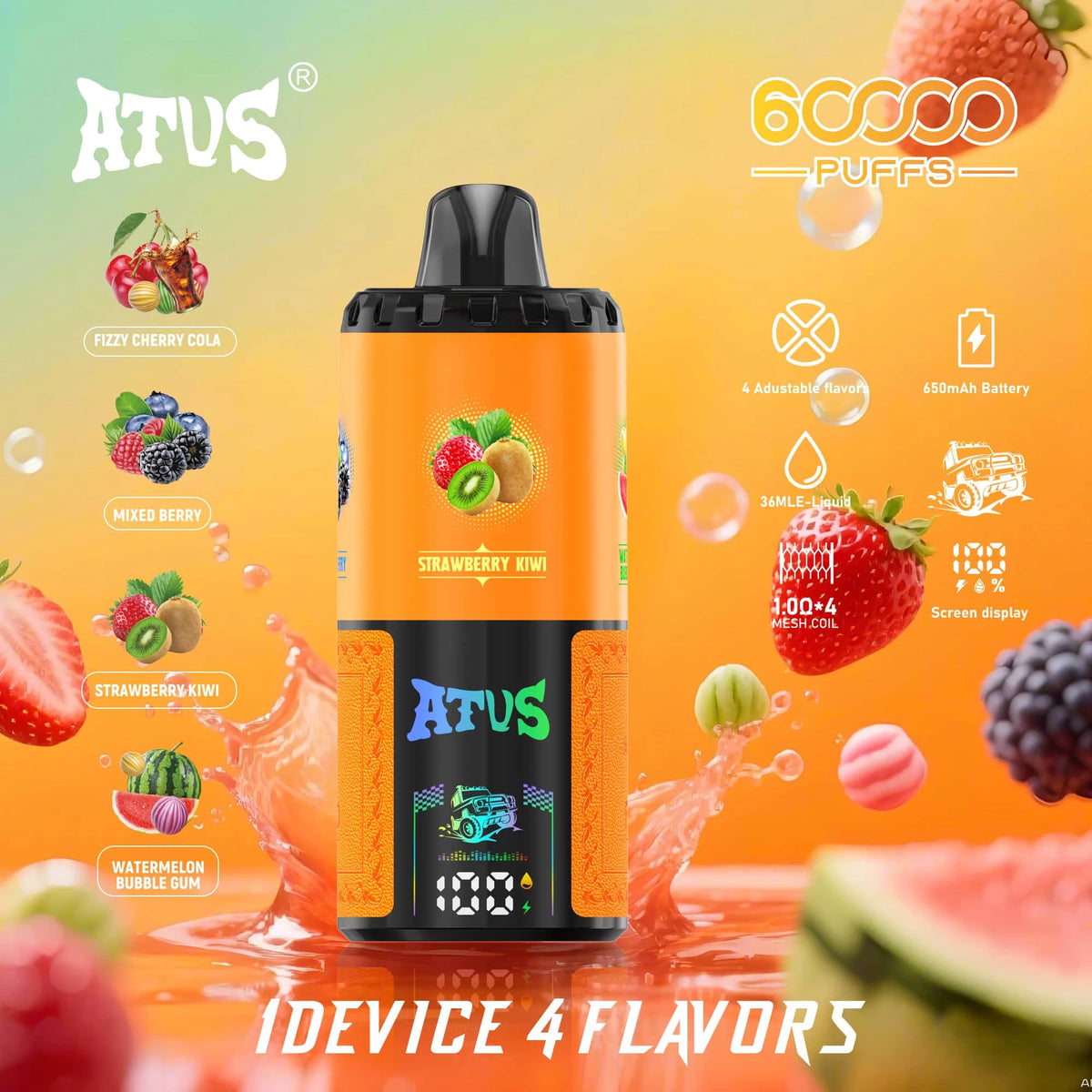 ATVS 60000 Puffs 4 w 1 Smak Jednorazowy Vape-Cola z wiśniami gazowana+Mix jagód+Truskawka-kiwi+Gumowa cukierka smaku arbuzu