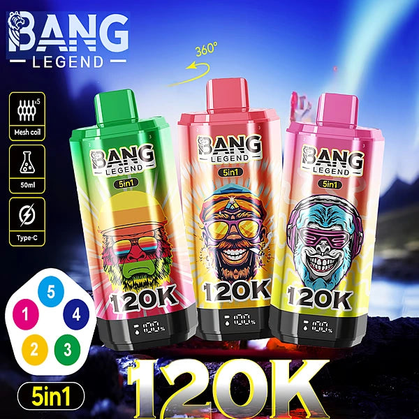 Bang Legend 120K – Mega jednorazowy waporyzator 5 w 1 | 120 000 zaciągnięć | Regulowane potrójne smaki | Nebula Burst